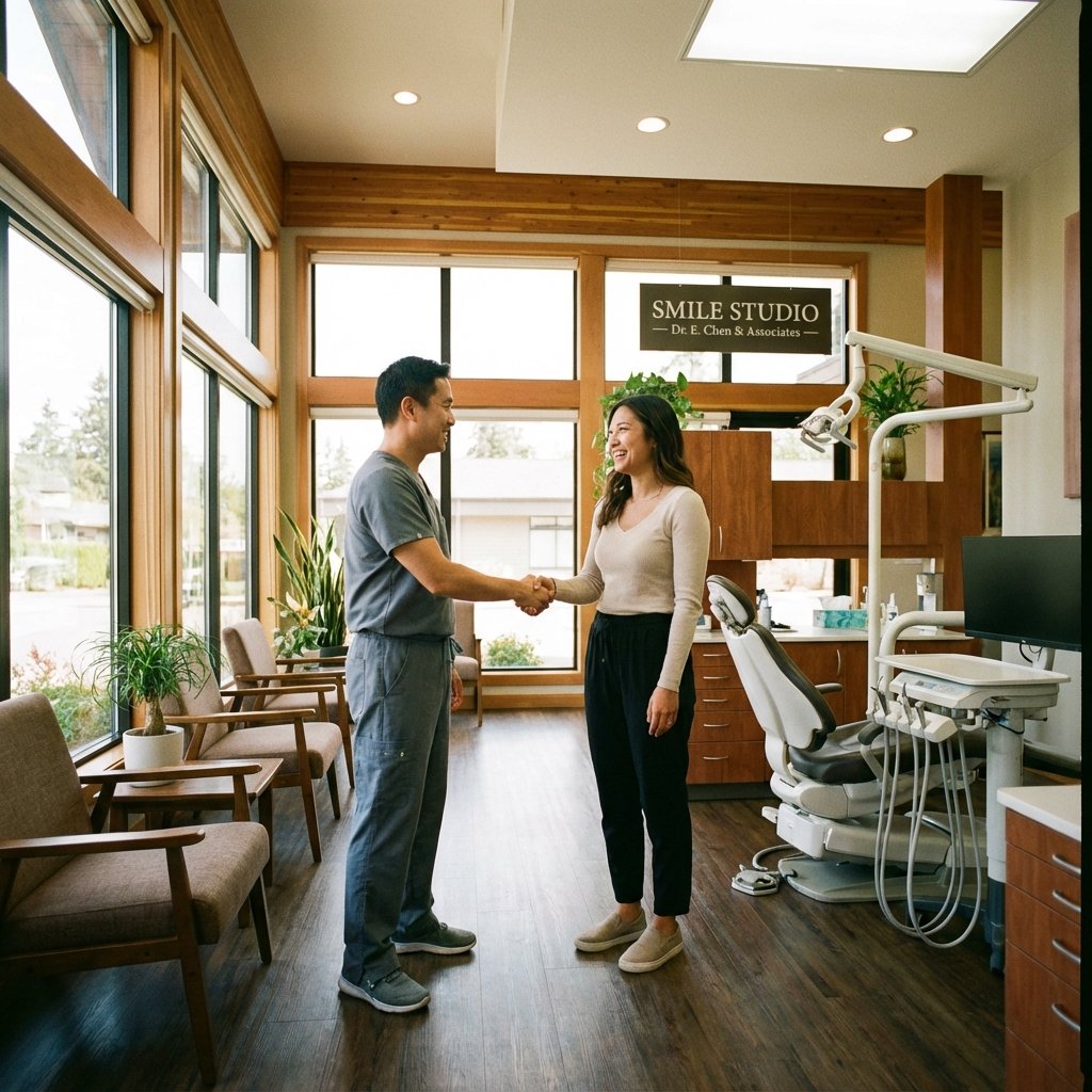 Dentist explaining dental scan findings to a patient